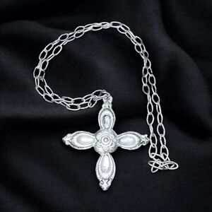 Vintage Maltese Cross Silver Tone Chain Necklace